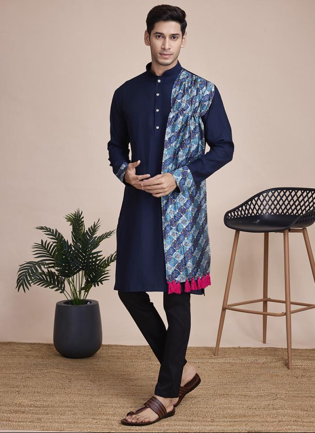 Silk Navy Blue Festival Wear Sequins Work Readymade Kurta With Dupatta